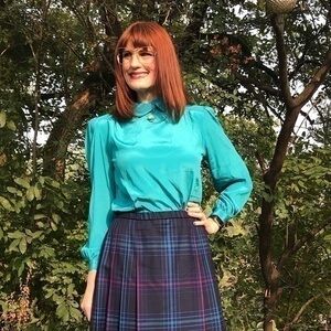 Vintage Lady Manhattan Teal High Neck Blouse